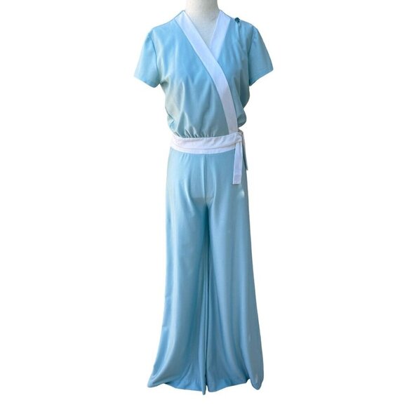Tennis Star Vintage 70s Women's 3 Piece Crop Top Wide Leg Pants Beachwear Set - Picture 1 of 16